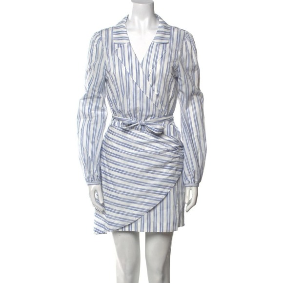 Marjorelle Med Women's Stripe Wrap Shirt Dress Long Sleeve Belted Knee Length - Picture 7 of 8
